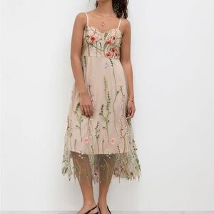 Cider Pink Midi Dress with Floral Embroidery